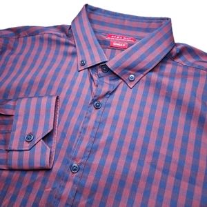 Zara Man Mens Large Super Slimfit Red &‎ Blue Plaid Button Up Dress Shirt